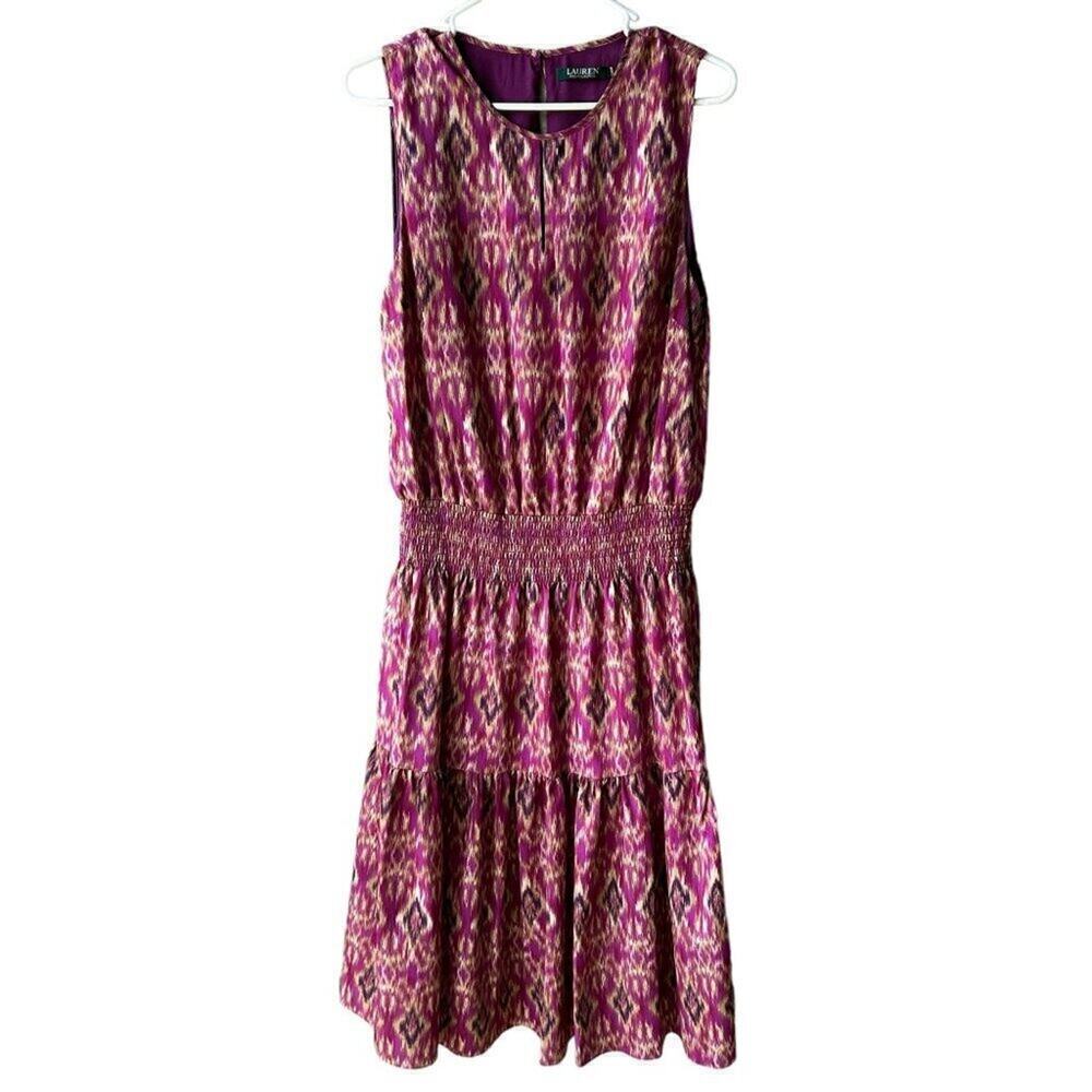 Lauren Ralph Lauren Dress Size 10 Purple Geometric Midi